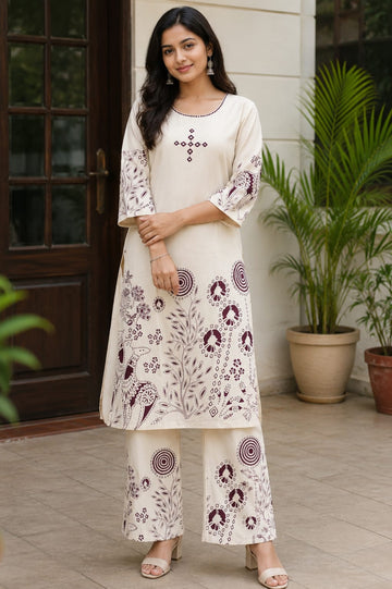 Kalatmika Women Cotton Embroidered Palazzo Set (K1007)