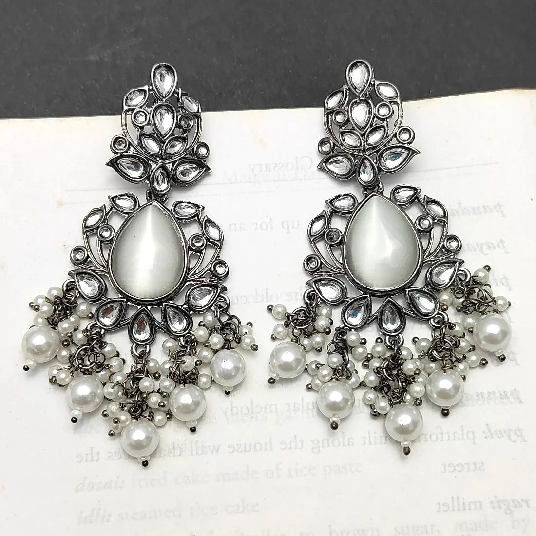 Luna Silver-Plated Pearl & Stone Boho Dangler Earrings