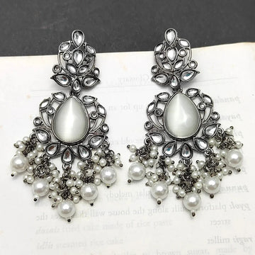 Luna Silver-Plated Pearl & Stone Boho Dangler Earrings