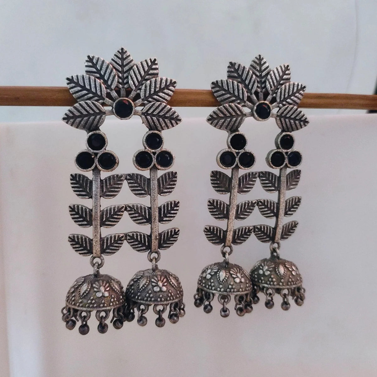 Meera Silver-Plated Botanical Dangler Jhumka Earrings
