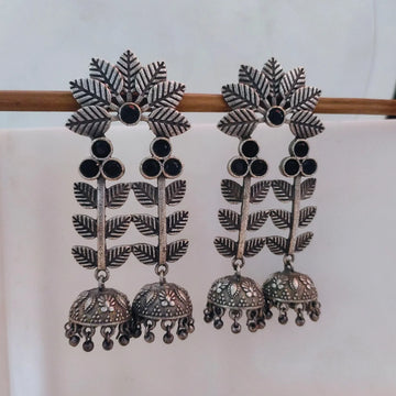 Meera Silver-Plated Botanical Dangler Jhumka Earrings