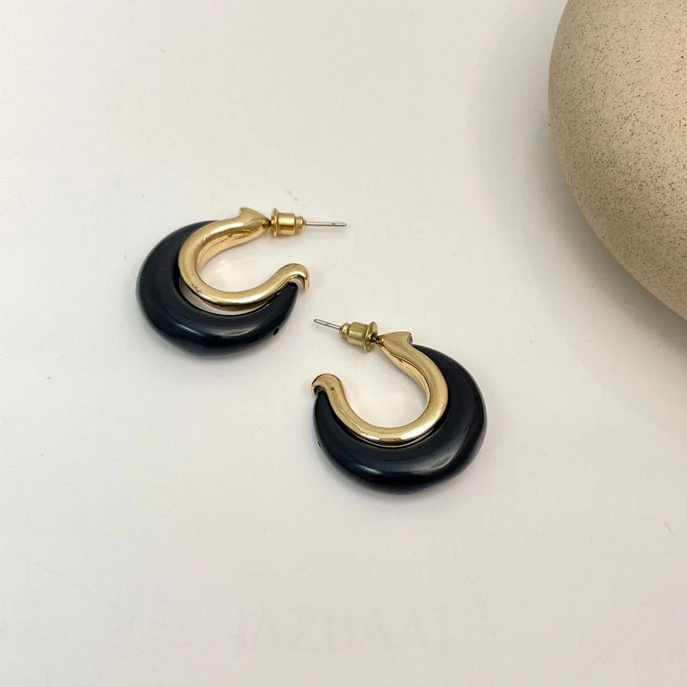 Midnight Chic Geometric C-Hoop Earrings