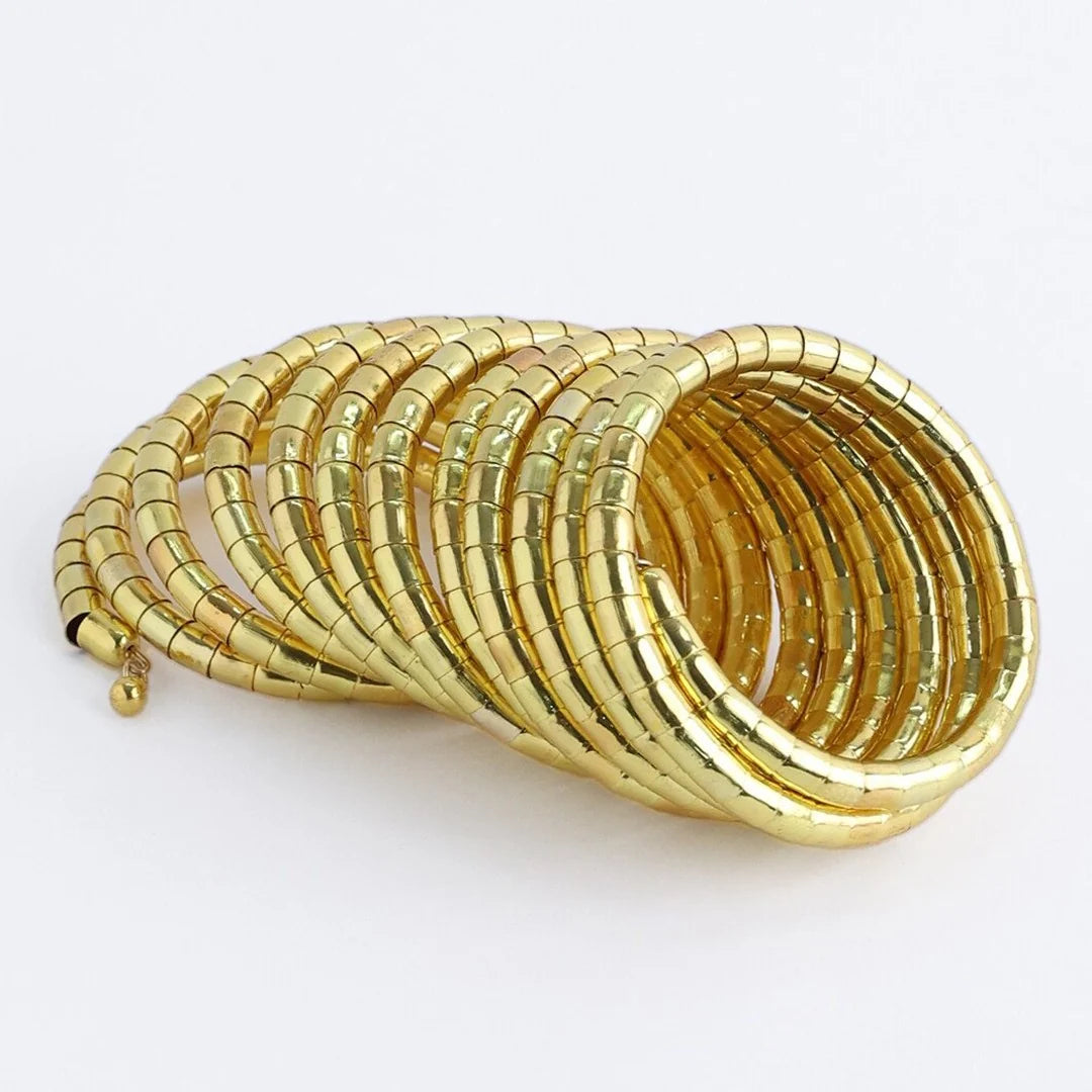 Multi-Layered Spiral Bangle For Women, Gold-Plated Adjustable Bracelet