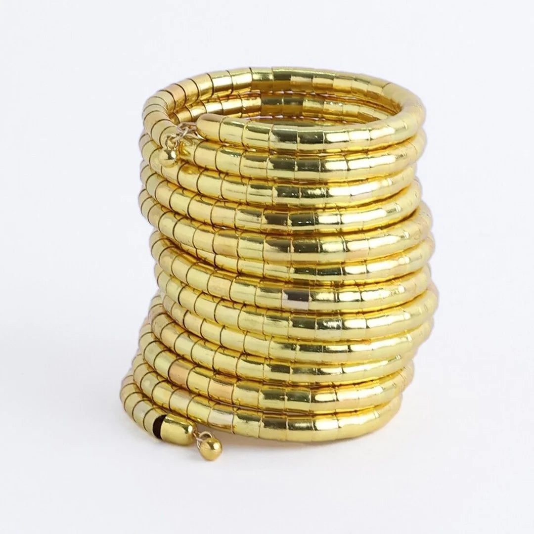 Multi-Layered Spiral Bangle For Women, Gold-Plated Adjustable Bracelet