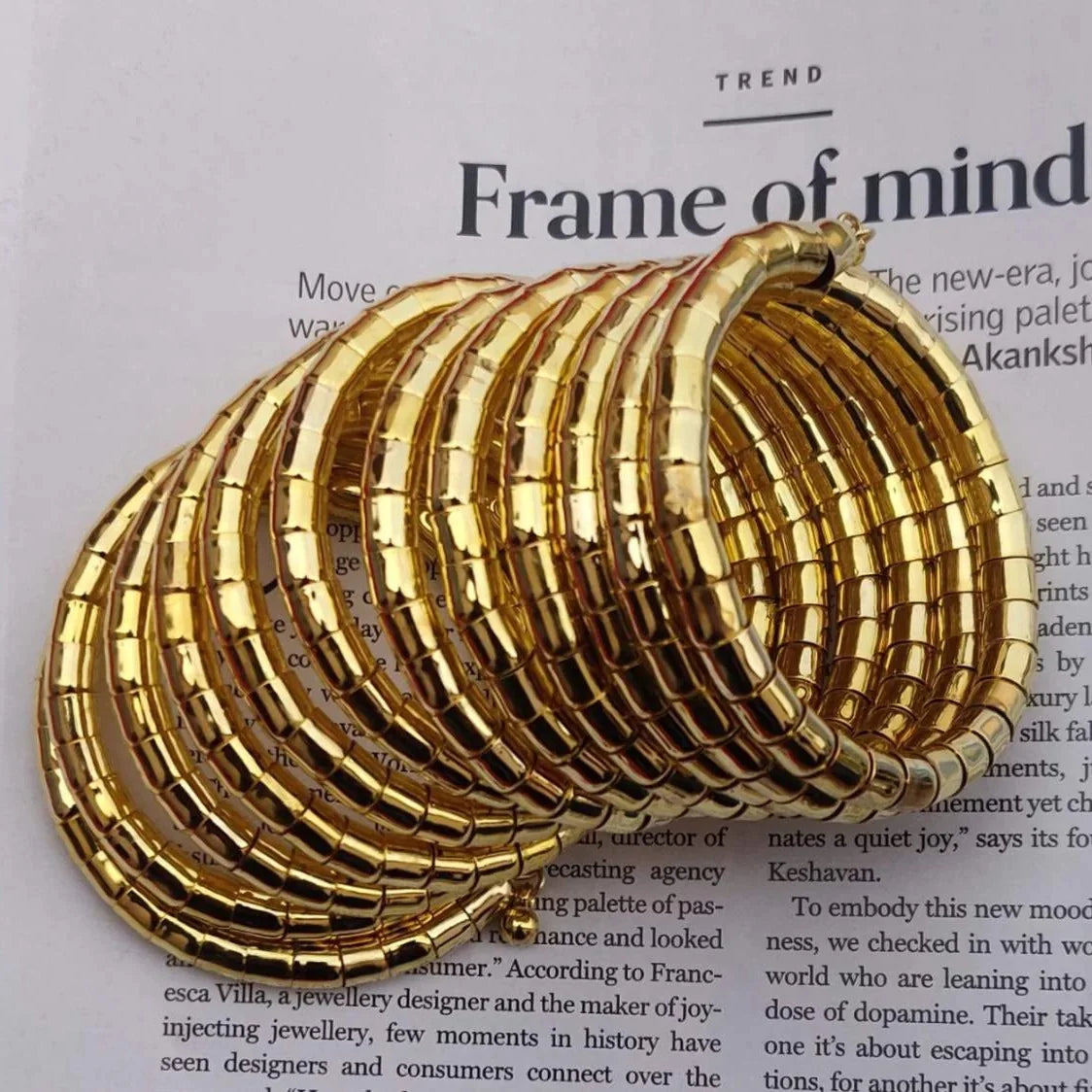 Multi-Layered Spiral Bangle For Women, Gold-Plated Adjustable Bracelet