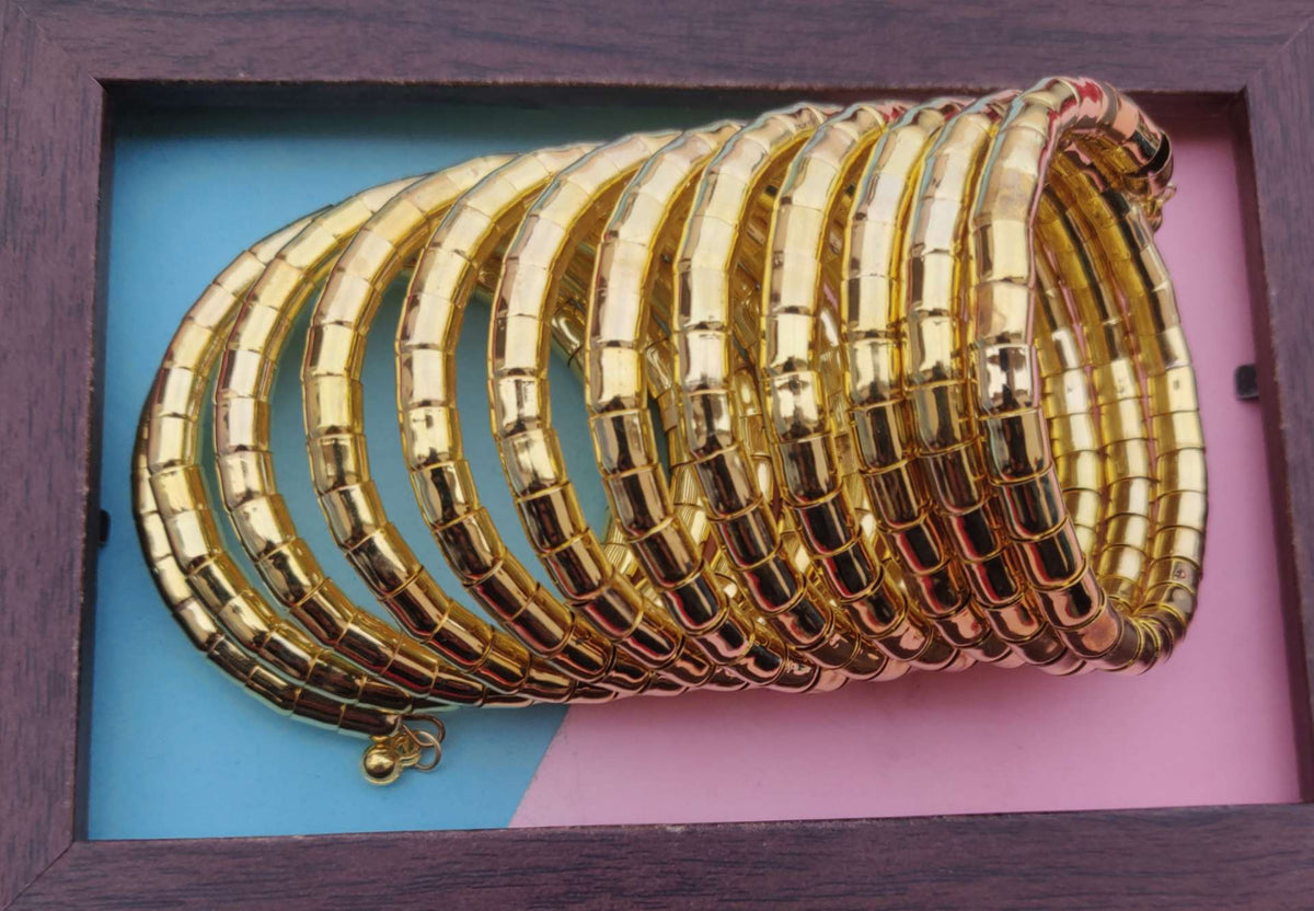 Multi-Layered Spiral Bangle For Women, Gold-Plated Adjustable Bracelet