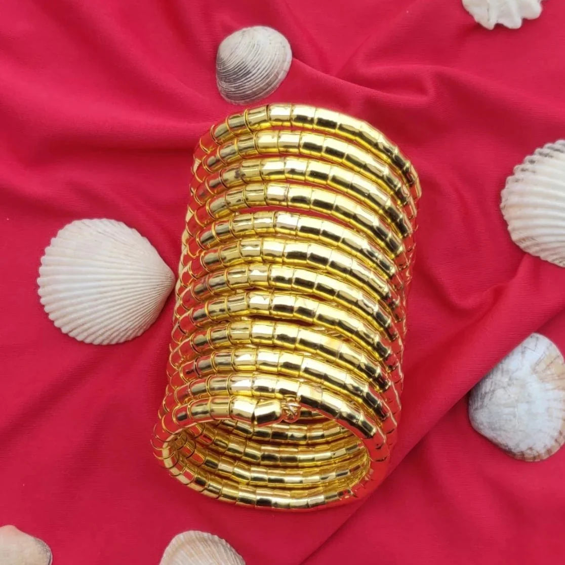 Multi-Layered Spiral Bangle For Women, Gold-Plated Adjustable Bracelet