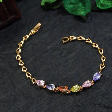 Rainbow Sparkle Rose Gold Bracelet for Women, Multicolor Crystal Elegance