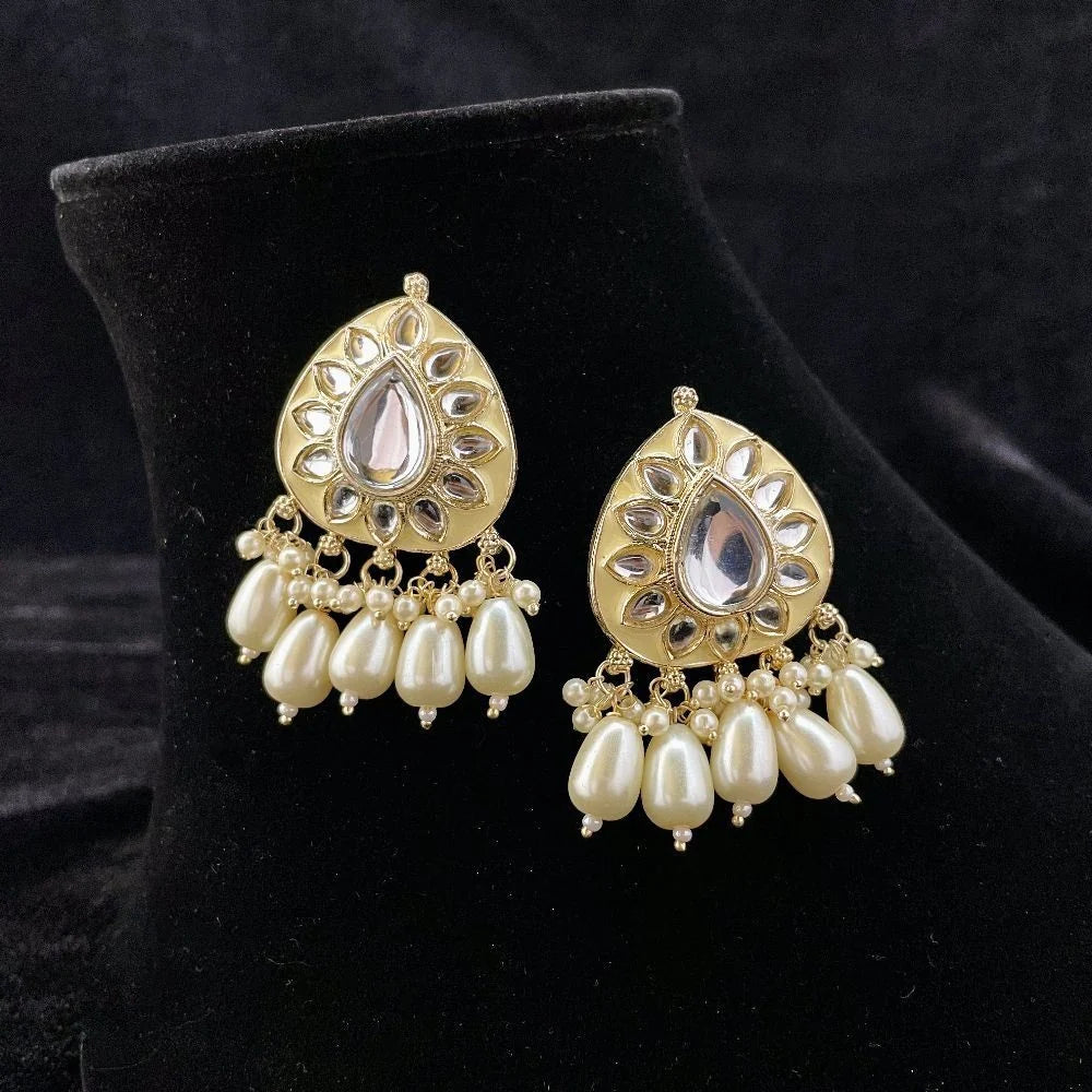 Royal Grace Meenakari And Kundan Pearl Drop Earrings