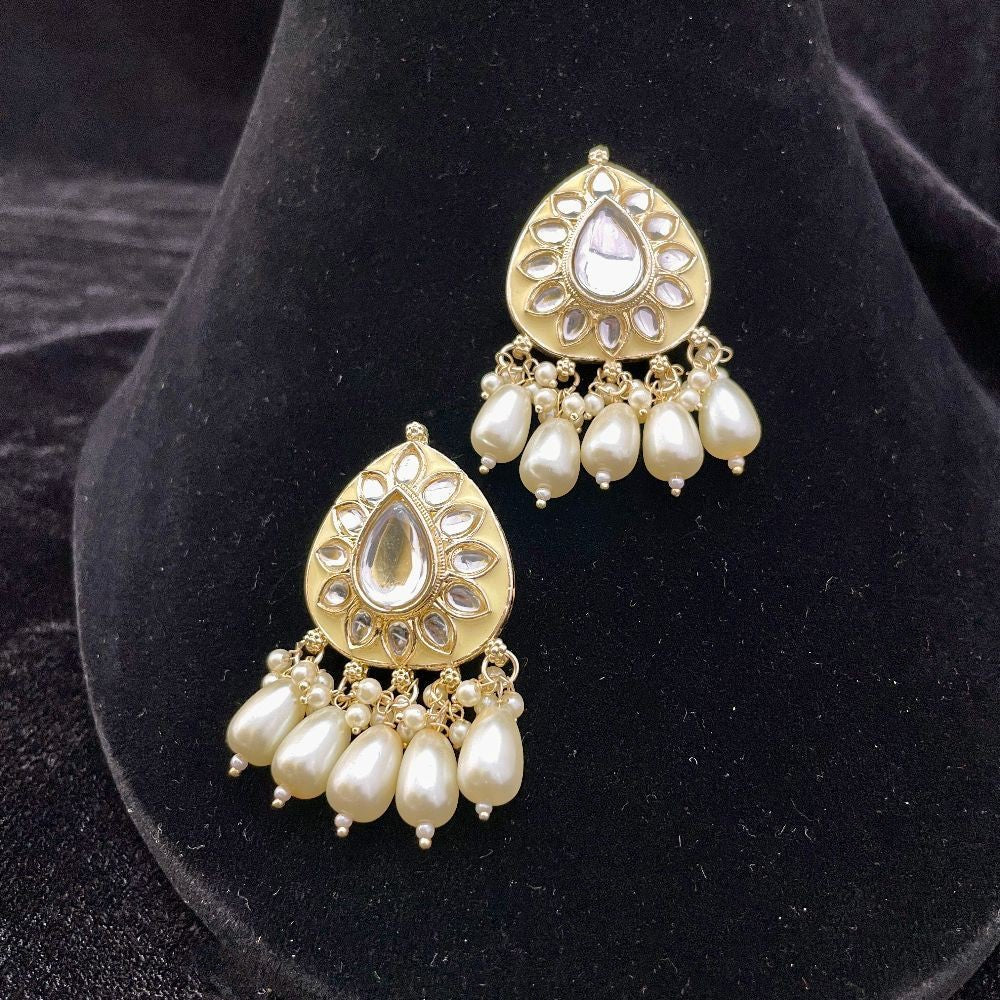 Royal Grace Meenakari And Kundan Pearl Drop Earrings