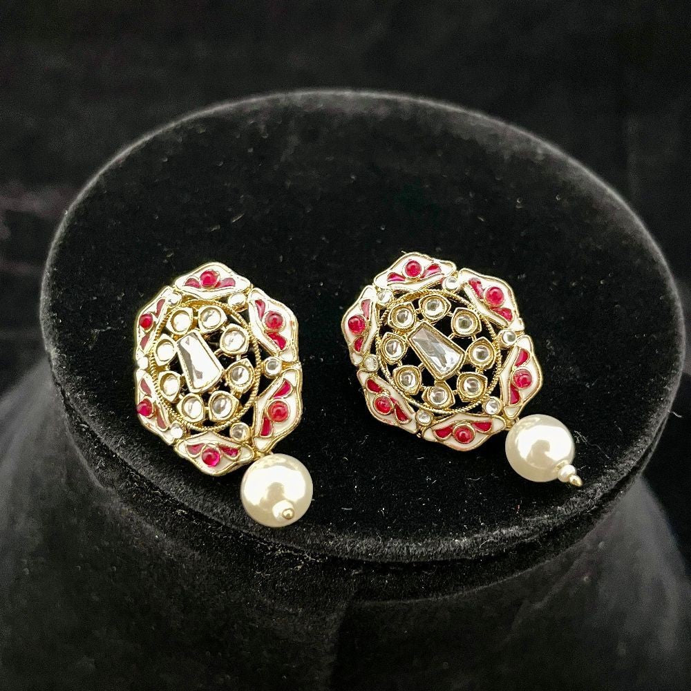 Ruby Glow Meenakari Pearl Drop Earrings For Festive Glam