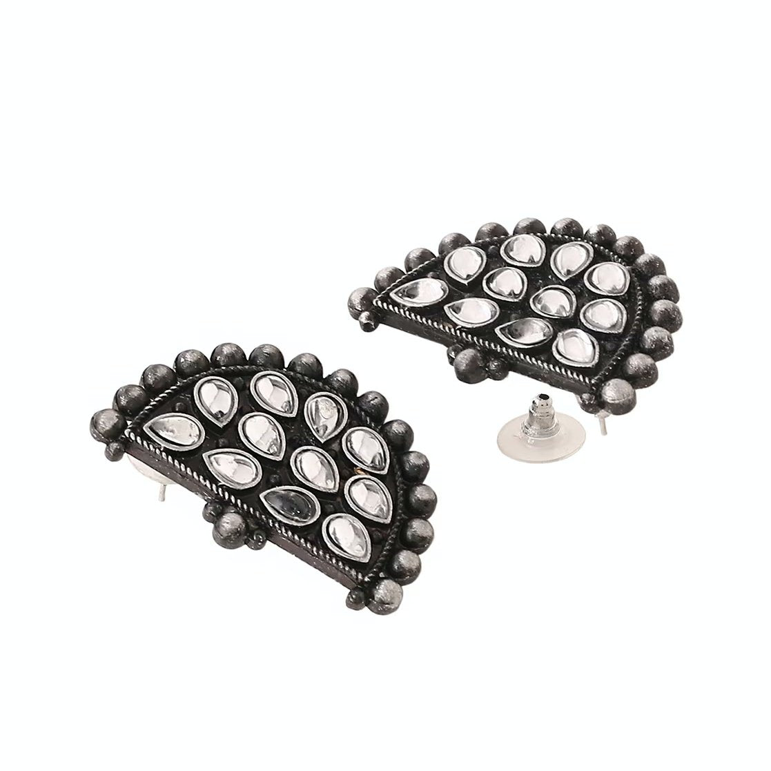 Kalatmika Silver-Oxidized Half-Moon Stone Studs