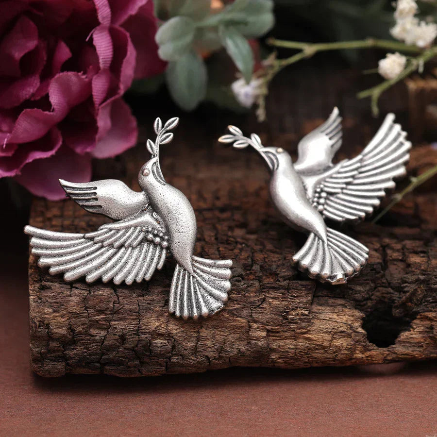 Kalatmika Silver-Plated Brass Pigeon-Shaped Stud Earrings for Women & Girls