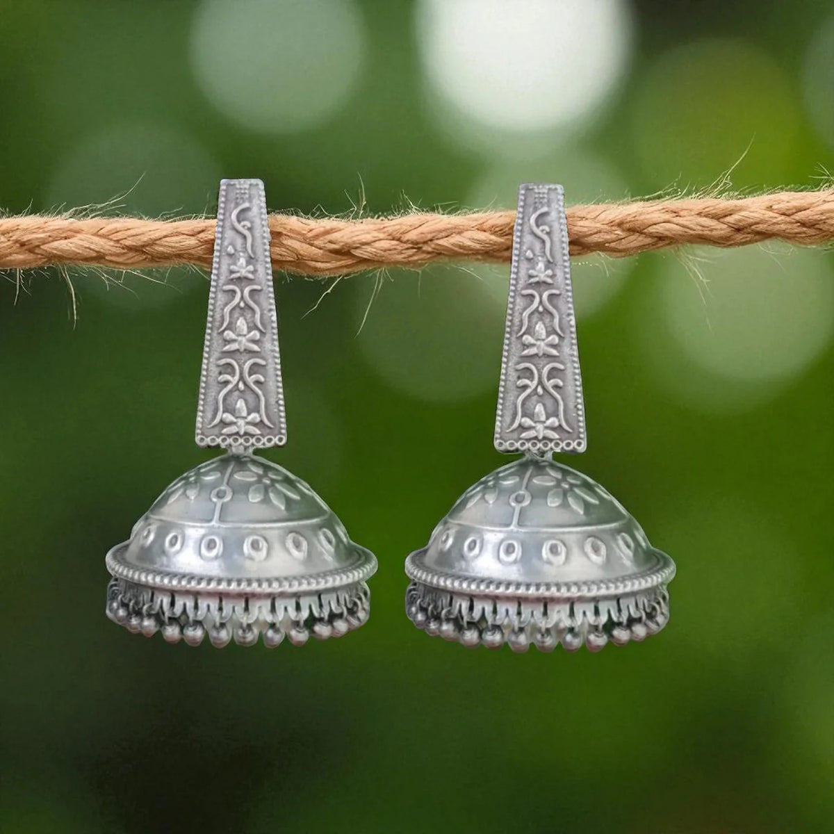 Traditional Oxidised Silver Dome-Shaped Jhumkas