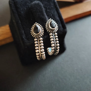 Vintage Oxidised Black Stone Stud Earrings