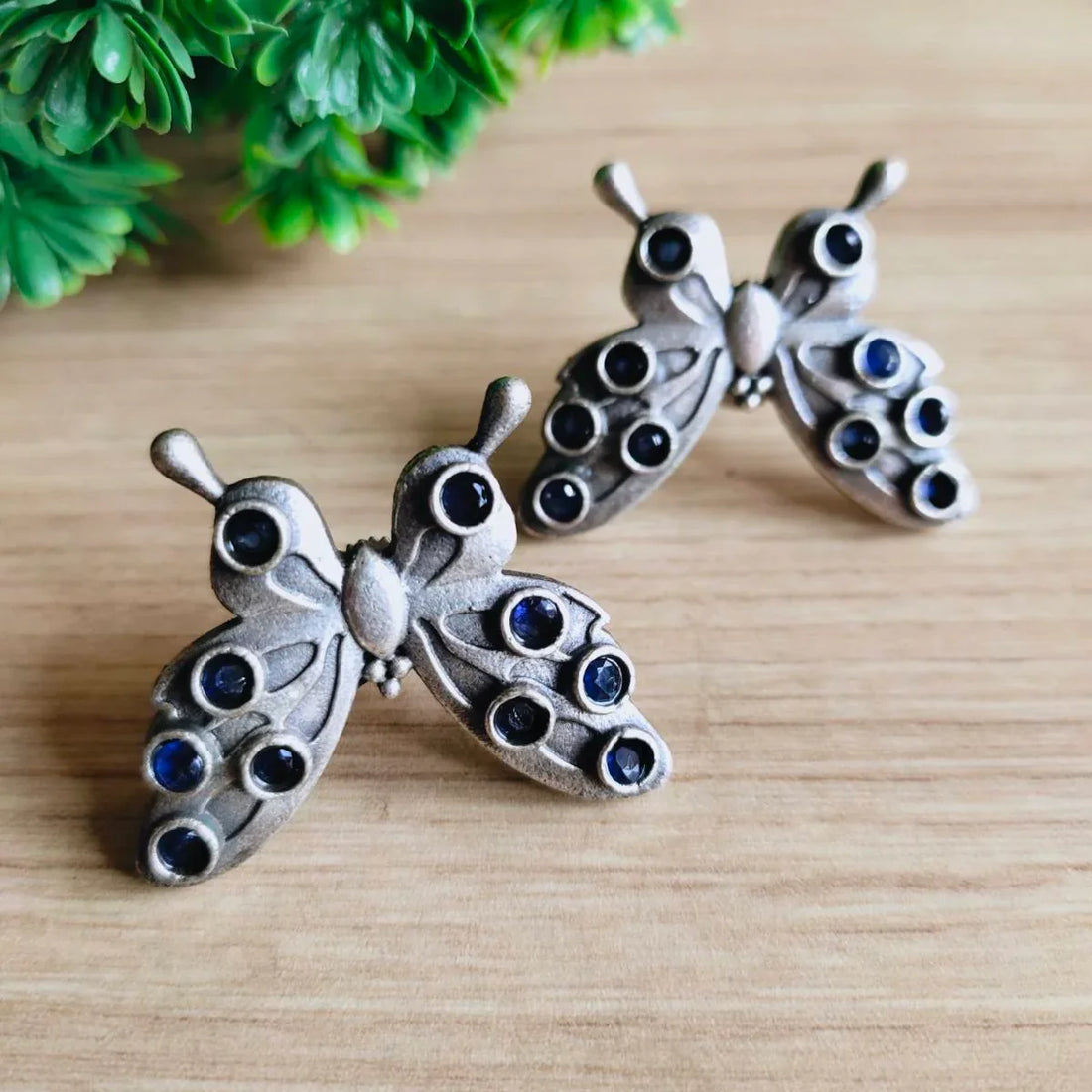 Vintage Oxidized Silver Butterfly Stud Earrings