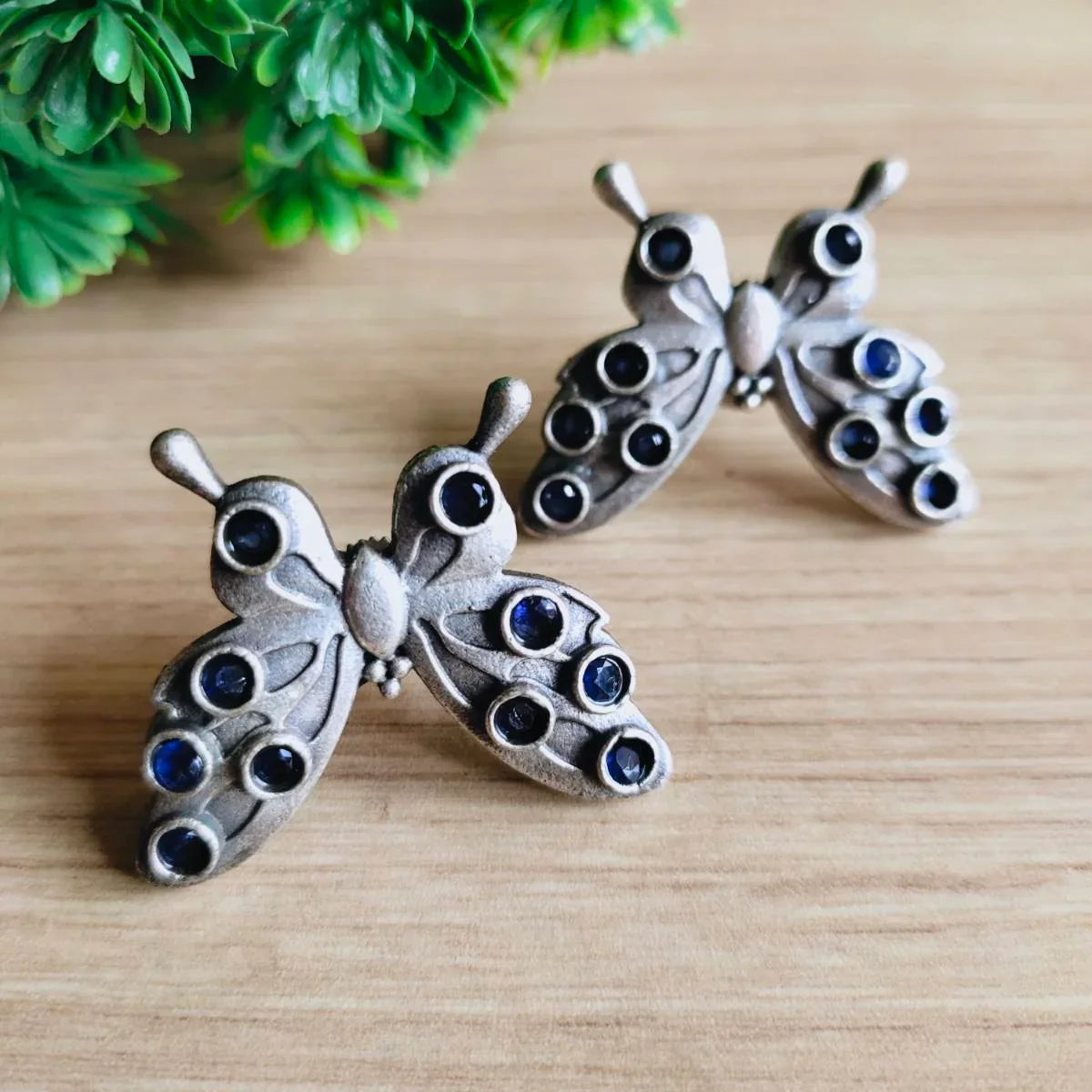 Vintage Oxidized Silver Butterfly Stud Earrings